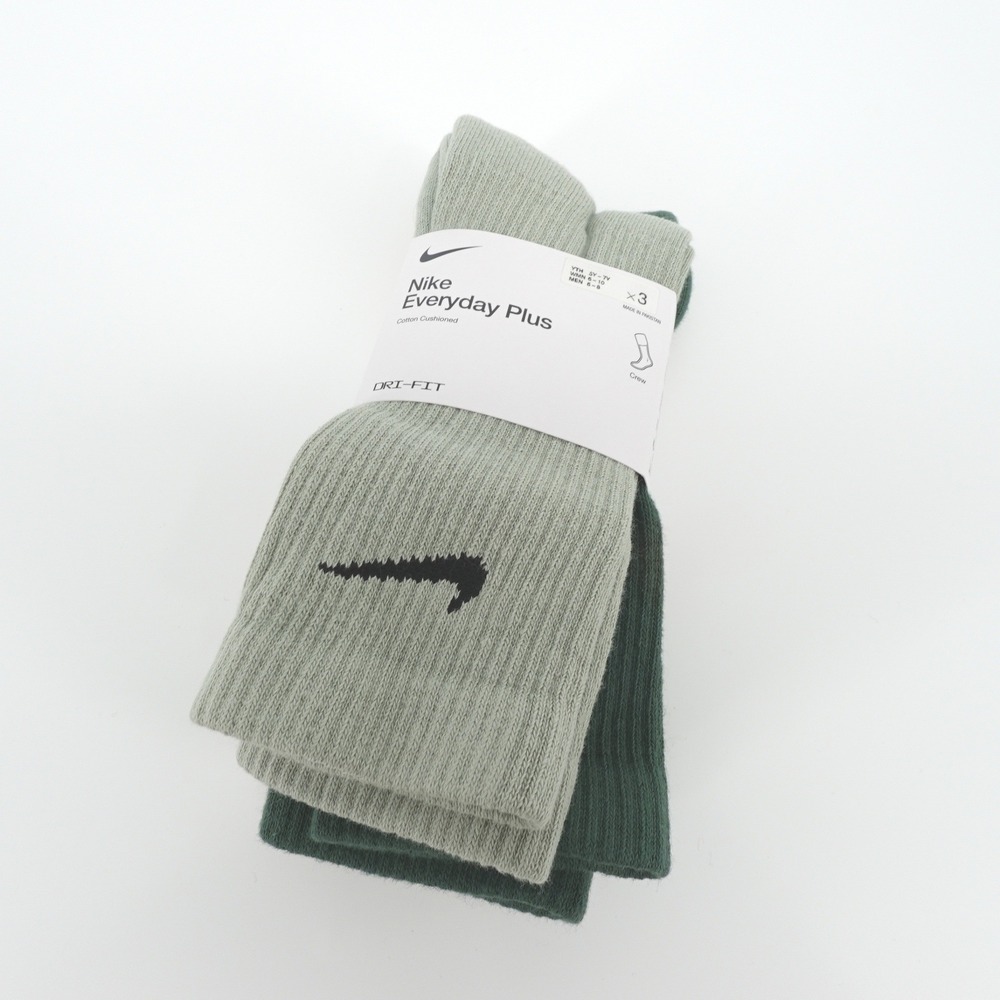 Nike Everyday Plus Womens Cushioned Crew Socks 3 Pack Green Tan Medium 6-10 NEW